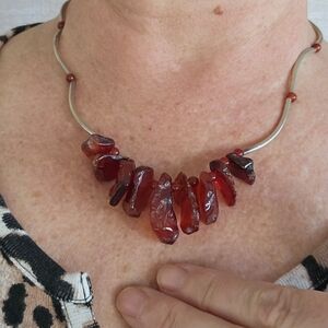 Carnelian And Sterling Silver Beaded Necklace.